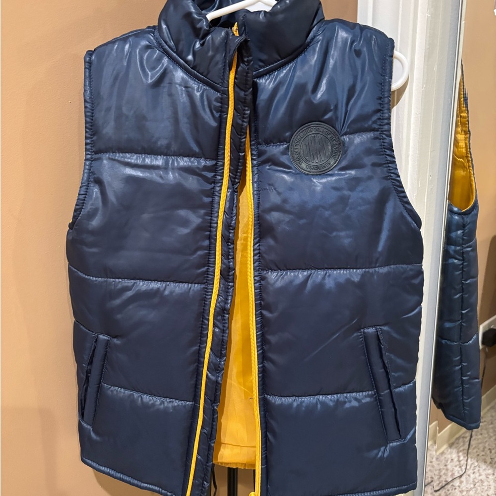 DKNY Blue Vest with Bright Yellow Interior